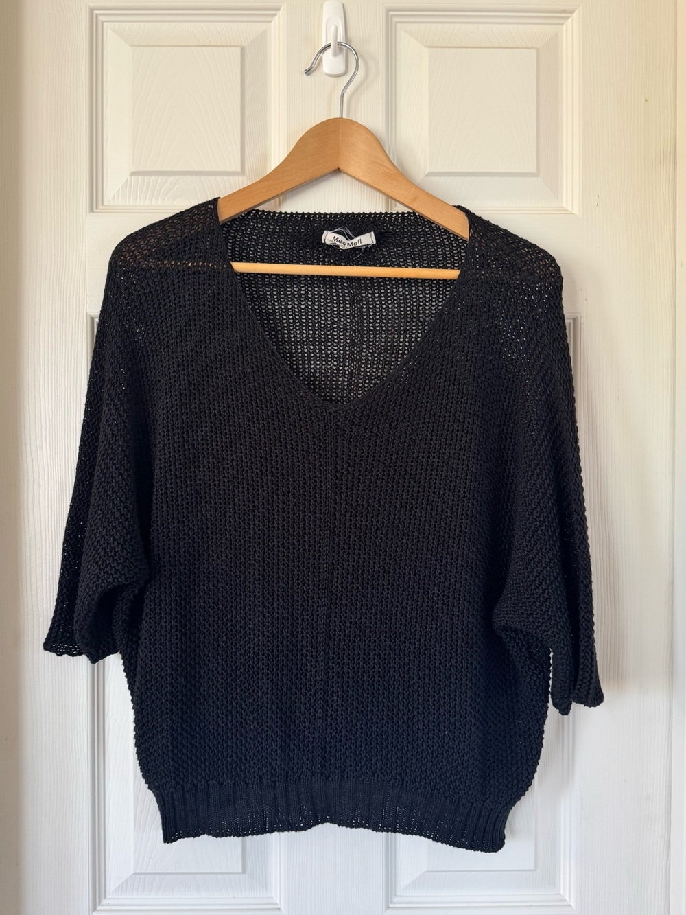 Meo Meli Black Open Knit Dolman Sleeve Oversized Sweater